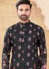 Black Readymade Digital Printed Men Kurta Pajama In Art Silk