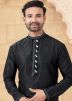 Black Readymade Plain Art Silk Men Kurta Pajama Set