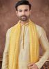 Golden Plain Readymade Men Kurta Pajama In Art Silk