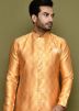 Orange Readymade Men Woven Indowestern Sherwani In Jacquard