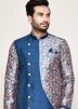 Blue Readymade Men Woven Indowestern Sherwani In Jacquard