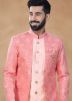 Peach Readymade Woven Men Indowestern Sherwani With Dhoti In Jacket Style
