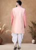 Peach Readymade Woven Men Indowestern Sherwani With Dhoti In Jacket Style