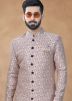 Pink Readymade Printed Men Indowestern Sherwani With Dhoti In Jacquard 