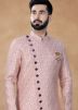 Pink Readymade Woven Men Asymmetric Sherwani With Dhoti In Jacquard 