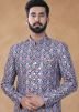 Blue Readymade Embroidered Men Indowestern Sherwani With Dhoti In Cotton