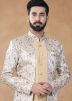 Cream Readymade Woven Men Indowestern Sherwani With Dhoti In Jacket Style