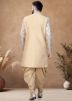 Cream Readymade Woven Men Indowestern Sherwani With Dhoti In Jacket Style