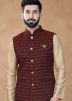 Golden Readymade Art Silk Men Indowestern Kurta Pajama With Nehru Jacket