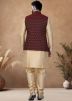 Golden Readymade Art Silk Men Indowestern Kurta Pajama With Nehru Jacket