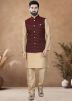 Golden Readymade Art Silk Men Indowestern Kurta Pajama With Nehru Jacket