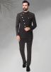 Black Woven Men Asymmetric Bandhgala Jodhpuri Suit