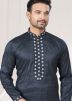 Grey Men Kurta Pajama In Thread Embroidery
