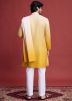 Shaded Yellow Men Embroidered Kurta With Stole