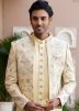 Light Yellow Indo Western Sherwani In Thread Embroidery