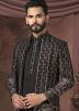 Black Jacket Style Men Kurta Pant In Thread Work