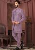 Purple Embroidered Silk Indo Western Sherwani