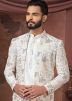 Men White Embroidered Jacket Style Kurta Pant