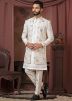 Men White Embroidered Jacket Style Kurta Pant