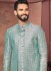 Turquoise Embroidered Indo Western Sherwani Set