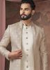 Beige Jacquard Woven Indo Western Sherwani Set
