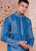 Readymade Blue Printed Dhoti Kurta Set In Silk