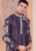 Readymade Men Grey Printed Dhoti Kurta Set