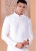 White Embroidered Readymade Kurta Pant In Silk