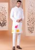 White Embroidered Readymade Kurta Pant In Silk