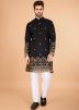 Black Thread Embroidered Kurta In Viscose Silk