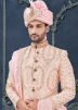 Peach Woven Readymade Sherwani Set For Men