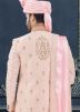 Peach Woven Readymade Sherwani Set For Men