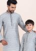 Grey Woven Father & Son Readymade Combo Set