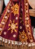 Maroon Cotton Embroidered Tasseled Stole