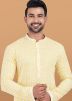 Yellow Embroidered Men Kurta Pajama In Rayon