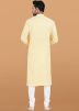 Yellow Embroidered Men Kurta Pajama In Rayon