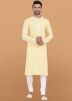 Yellow Embroidered Men Kurta Pajama In Rayon