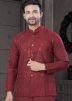 Maroon Embroidered Kurta Pajama With Nehru Jacket