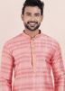 Pink Zari Woven Kurta Pajama In Cotton
