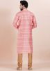Pink Zari Woven Kurta Pajama In Cotton