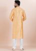 Yellow Zari Woven Men Kurta Pajama