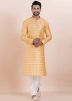 Yellow Zari Woven Men Kurta Pajama