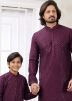 Purple Embellished Father & Son Readymade Kurta Pajama