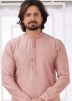 Readymade Peach Embroidered Men Kurta Pajama
