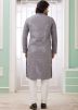 Grey Readymade Men Embroidered Kurta Pajama Set