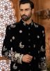 Men Black Embroidered Indo Western Sherwani Set