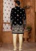 Men Black Embroidered Indo Western Sherwani Set