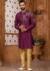 Purple Embroidered Indo Western Sherwani Set