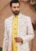 Off White & Yellow Digital Print Indo Western Sherwani