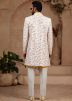 Off White & Yellow Digital Print Indo Western Sherwani